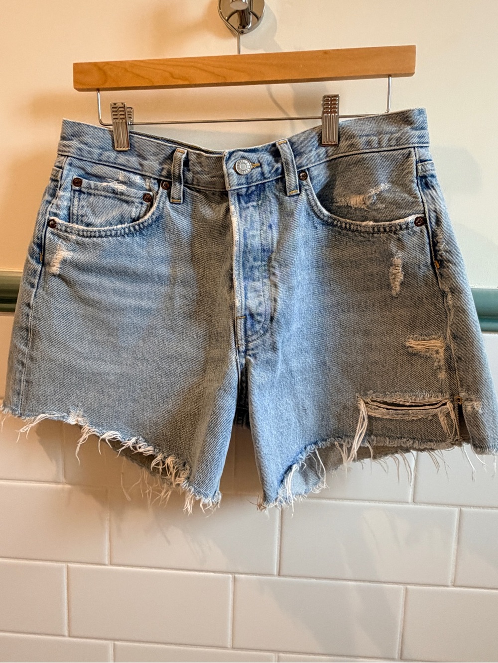AGOLDE Light Wash Distressed Denim Women's Shorts